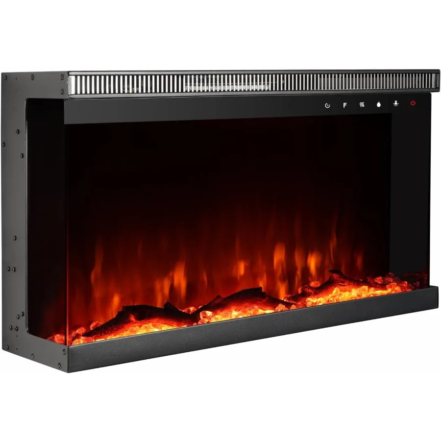 30 inch 3-Sided Electric Fireplace Insert with Remote Control in Wall Mounted Energy Saving Heater Indoor Glass View with Remot