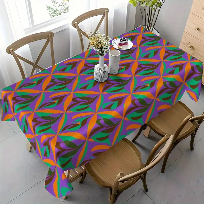 1pc Vibrant Geometric Floral Digital Print Tablecloth, Colorful Geometric Pattern Washable and Reusable Rectangular Tablecloth S