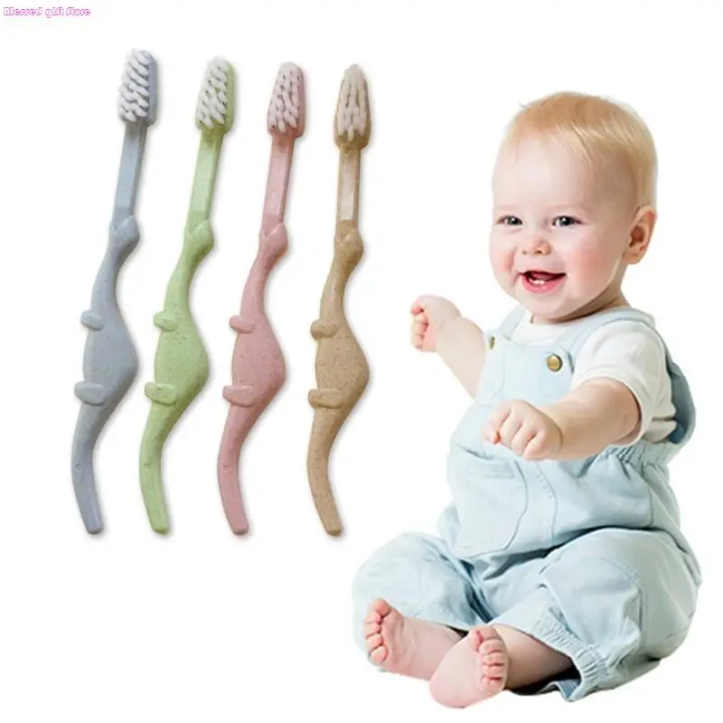 

D0JC Baby Toothbrush Natural Wheat Straw Cartoon Toddler Children Newborn Care