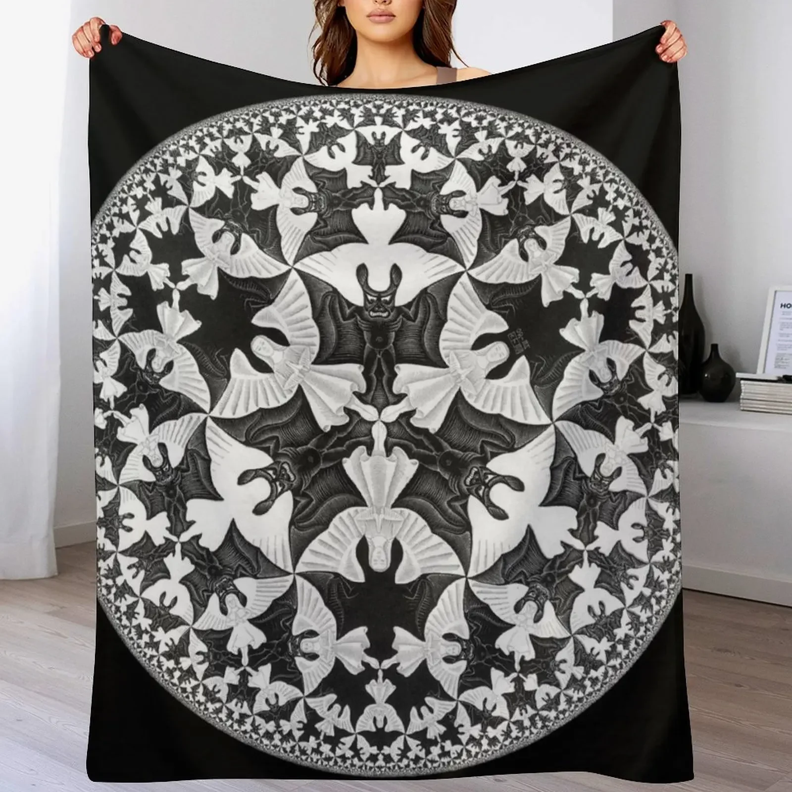 Circle Limit IV (Bats Pattern), by Maurits Cornelis Escher Throw Blanket Machine Washable Soft Warm Blanket