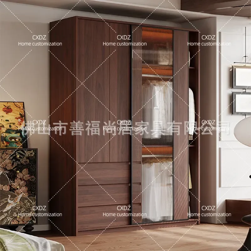 Oak Sliding Door Wardrobe Bedroom Storage Cabinet for Small Apartment Home Furniture Assembly Closet Organizer