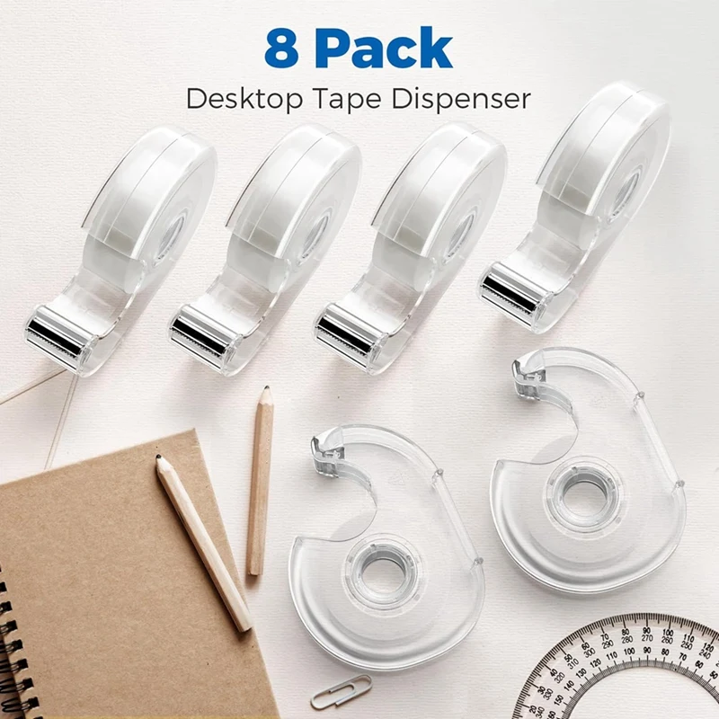 Transparent Tape With Dispenser And Refills,Use For Gift Wrapping,Home,School And Office Supplies,0.7X1000 Inch, 8 Pack