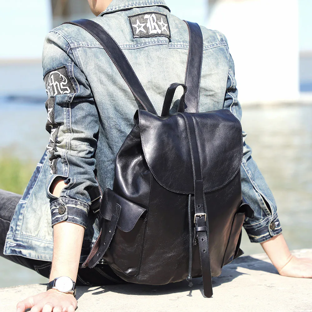 Lässiger Herrenrucksack aus echtem Leder, Laptoptasche für Herren, Reisetasche, Obermaterial aus Rindsleder, modischer Herrenrucksack im Preppy-Stil – Detail 5