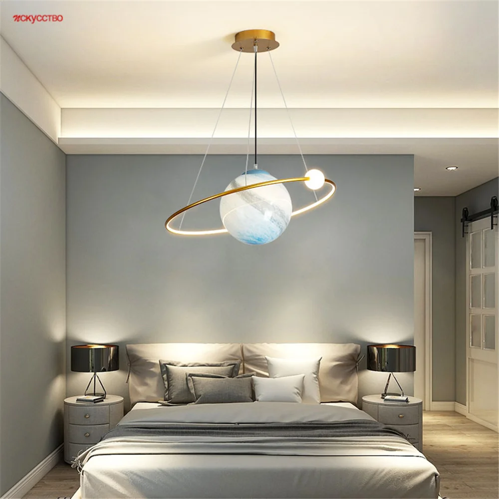 

Nordic Creative Saturn Ring Planet Led Chandeliers Modern Home Decoration Accessories Dining Table Changeable Hanging Fixtures