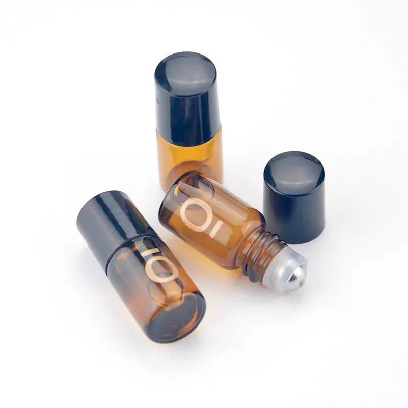 

100pcs 2ml Mini Glass Roll on Vials Empty Amber Roller Bottle For Essential oil Perfume Bottle With Stainless Steel Balls