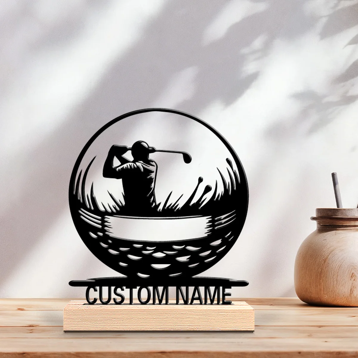 1pc Fun Personalized Custom golf Metal Statues Desktop sculpture with wooden base suitable for pet grooming