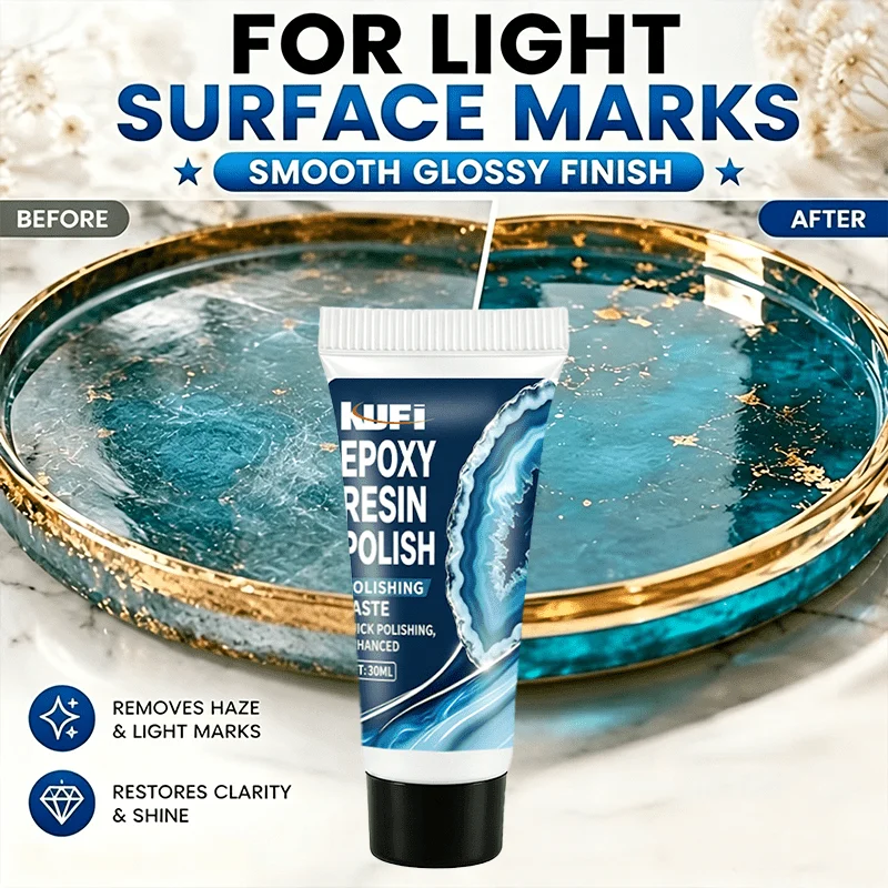 Epoxy Resin Polish Compound Set, Scratch & Haze Remover, Restores Crystal Clarity & Mirror Gloss on Resin Tabletops, Hobbyists