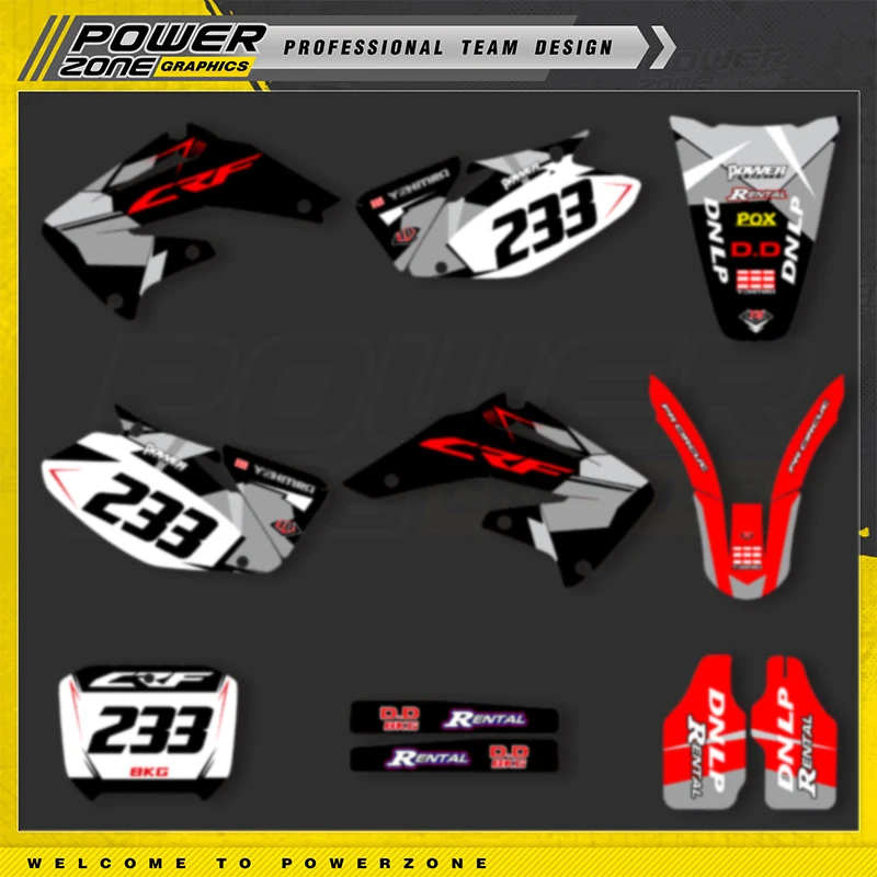 

PowerZone Custom Graphics Backgrounds Decals Stickers Kits For HONDA 2002 2003 2004 CRF450R Custom Name Number Rider ID 005