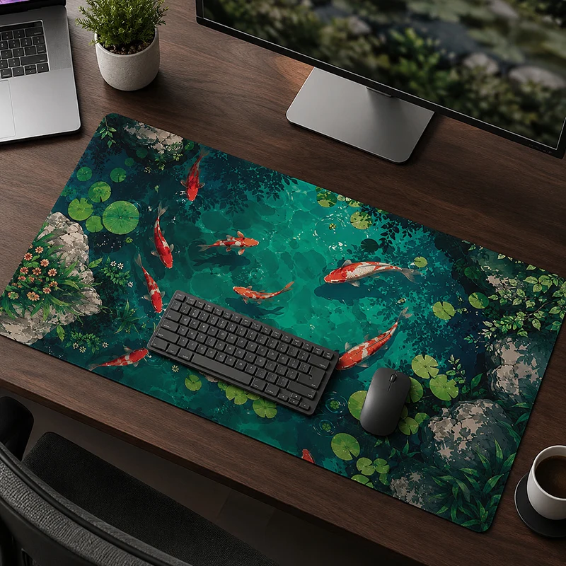 Mouse Pad Green Lotus Pond Koi Fish Gamer XL Custom Large Mousepad XXL keyboard pad Office Natural Rubber Soft Desktop Mouse Pad