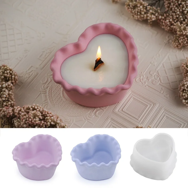 DIY Love Wave Edge Candle Cup Silicone Mold Gypsum Lace Jewelry Storage Box Decorative Dish Ornament Resin Mold Home Handicrafts