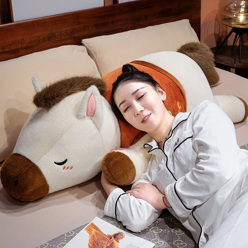 80-100cm Kawaii Cartoon Lying Horse Plush Long Pillow Toys Cute Animal Colorful Horse Throw Pillow Cushion Soft Doll Home Deco