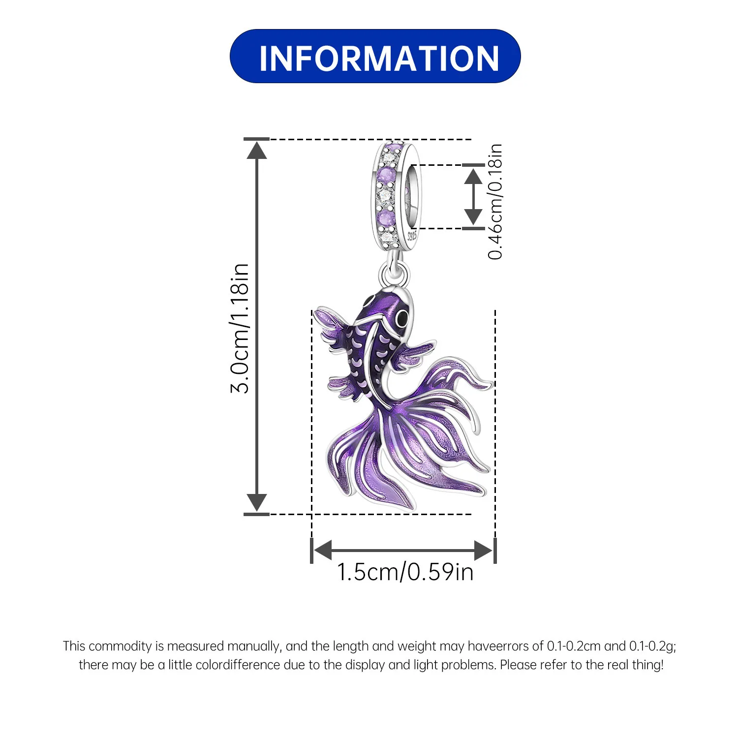 925 Sterling Silver Purple Betta Fish Dangle Charm Gradient Purple Enamel Siamese Fighting Fish Bead Fit Bracelet Jewelry Gift