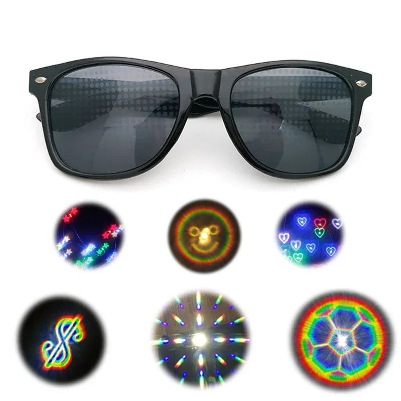 

Diffractive Optical Fireworks Glasses Special Effect Sunglasses Dance Light Show Female Glasses Star Football Dollar Heart Shape