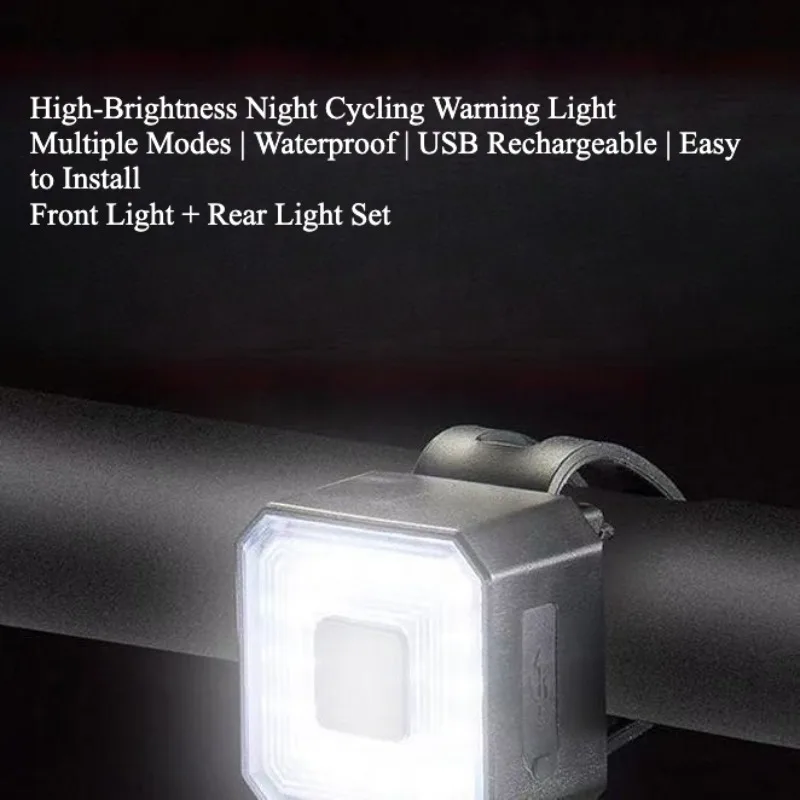 USB Rechargeable Bike Light Set, High Brightness Front Rear Warning Light for Outdoor Cycling Kids Bicycle