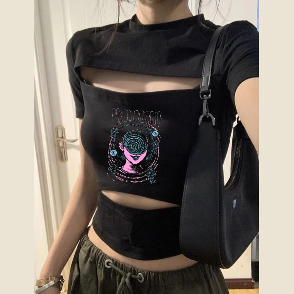 Junji Ito crop top ladies goth meme cute top tees clearance sales manga scene  gothic funny