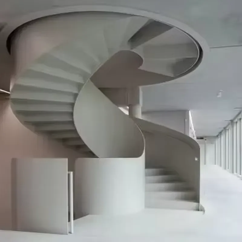 for American luxury villa steel structure curved stairs custom wooden tread design stairs 2025