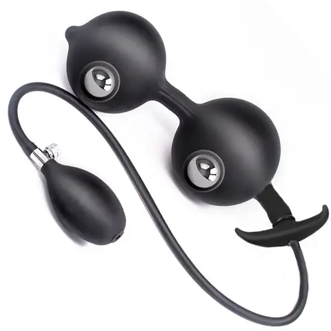 Silicone Inflatable Anal Beads with Pump - Expandable Dual Ball Butt Plug for Gape Training & Prostate Play