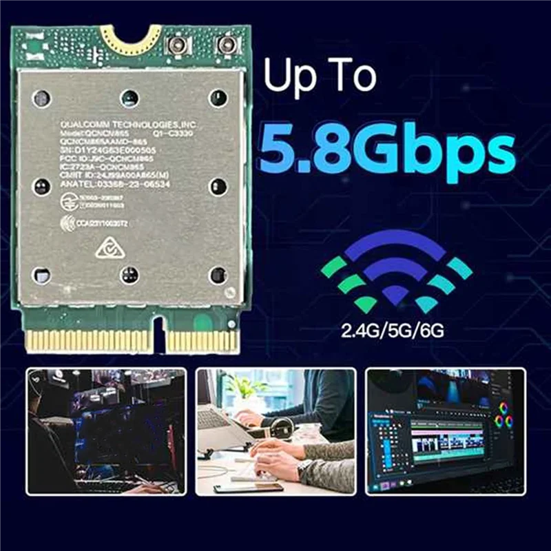 ABUO-2X Wifi7 ثلاثي الموجات QCNCM865 بلوتوث 5.4 بطاقة واي فاي لاسلكية ثلاثي الموجات 2.4G/5G/6Ghz محول شبكة لاسلكي لـ Win11