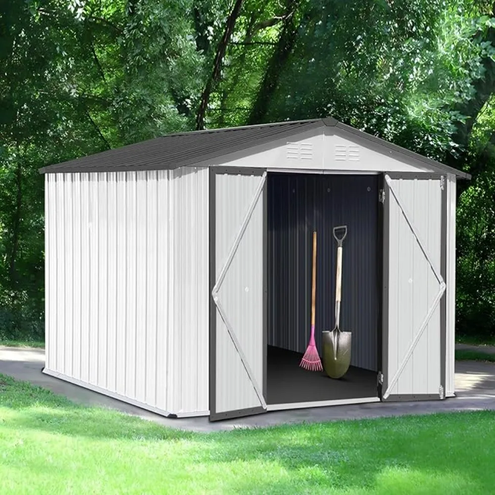 

Metal outdoor storage shed, 8 'x 6' with door locks, waterproof garden storage tool shed with base frame on backyard terrace