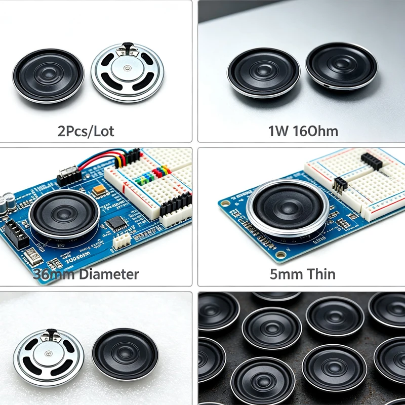 2Pcs Ultra-thin Mini Round Speaker 1W 16Ohm, 36mm Diameter 5mm Thickness Small Loudspeaker for Electronic Toy Voice Module DIY A