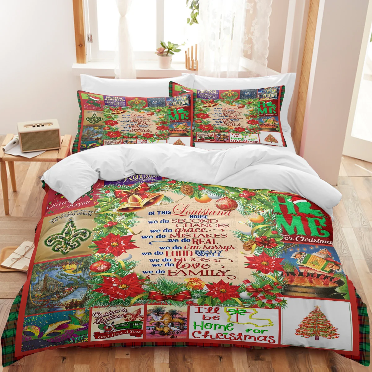 

BeddingOutlet 3PCS Coloured Ribbon Bell Duvet Cover Set Warm Soft Cozy Christmas Decor Bed Set with Zipper Closure for Boys Girl