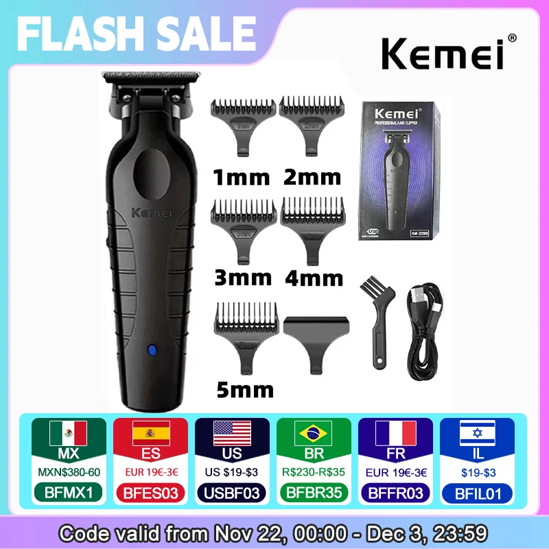 Kemei KM-2299 Men's Hair Clipper Professional Electric Hair Clipper USB Rechargeable Barber Trimmer Men's Electric Hair Clipper