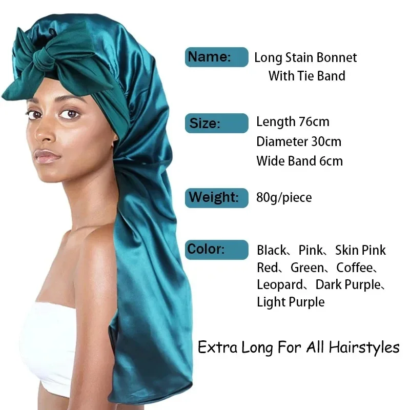 Extra Large Satin Bonnet with Long Tie, Solid Color Sleep Cap for Hair Care, Fits All Hair Types