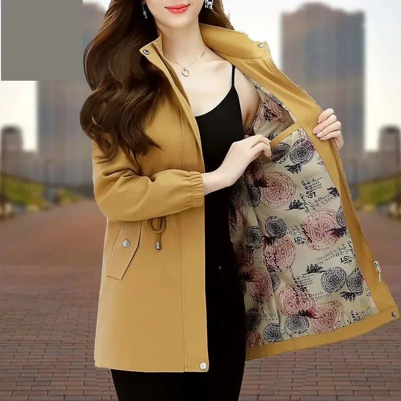 Spring Autumn Women Trench Coat New Mid Length Khaki Windbreaker Female Outerwear Casual Tops Basic Coats Gabardina Mujer 4XL