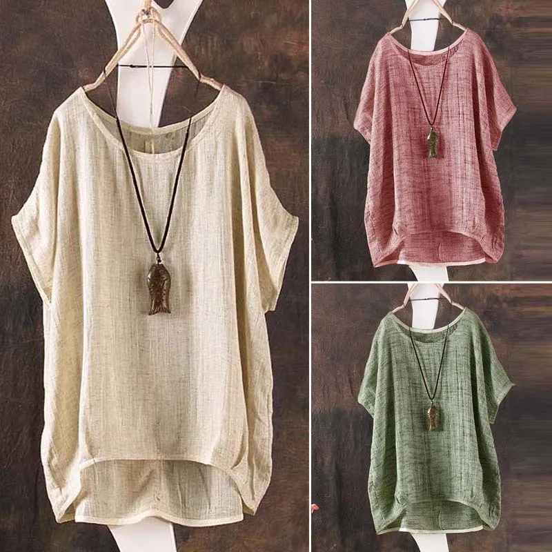 

Loose Linen Cotton Women's T-shirt Comfortable Breathable Casual round Neck Short Sleeve Shirt Soft Fabric Fashionable Top