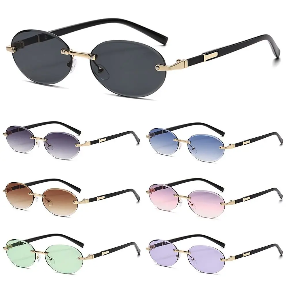 Trendige Hip-Hop Punk Sonnenbrille mit Ovalen Rahmen und Abgeschrägten Kanten Rahmenlose Y2K Street Style Brillen für Frauen