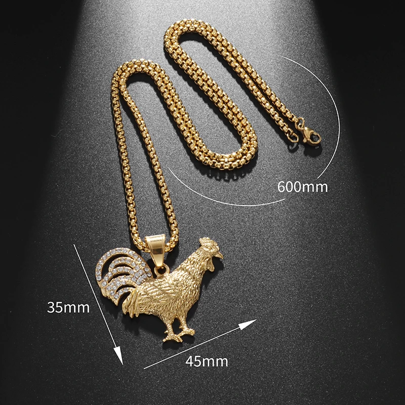 Fashionable Classic Golden Rooster Necklace Personality Punk Hip Hop Party Casual Couple Birthday Gift for Men and Women