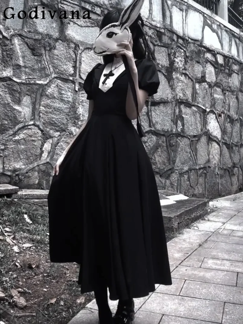 

Y2K Subculture Japanese Original Lolita Dress Gothic Style Dark Lolita Sweet Cool Girl Round Neck Short Sleeve OP Dress