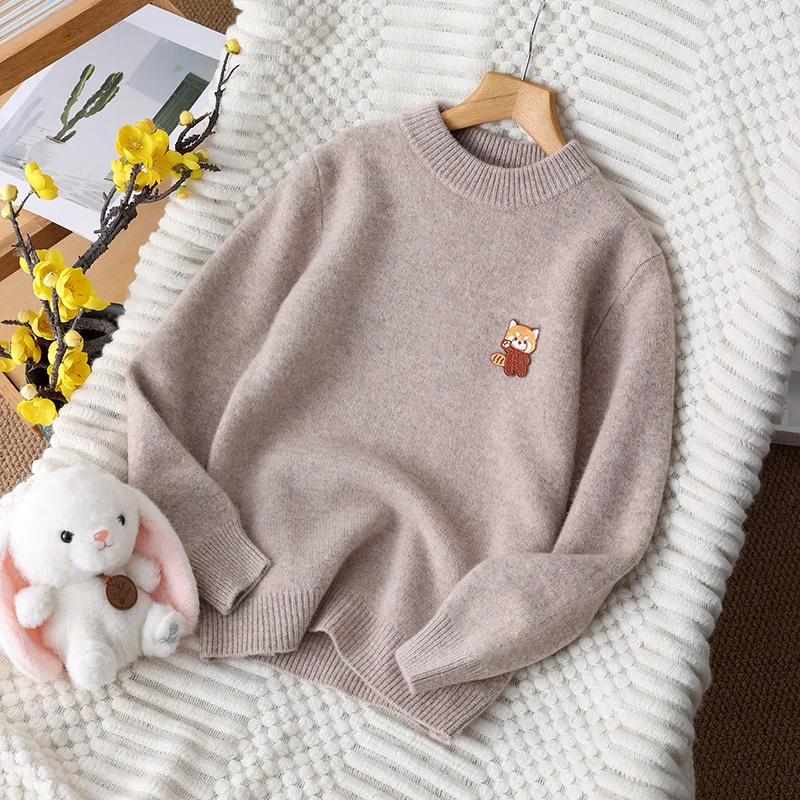

Mock-Neck Unisex Style 100% Merino Wool Sweater Autumn And Winter Pullover Long Sleeve Knitwear Children's Clothing Tops