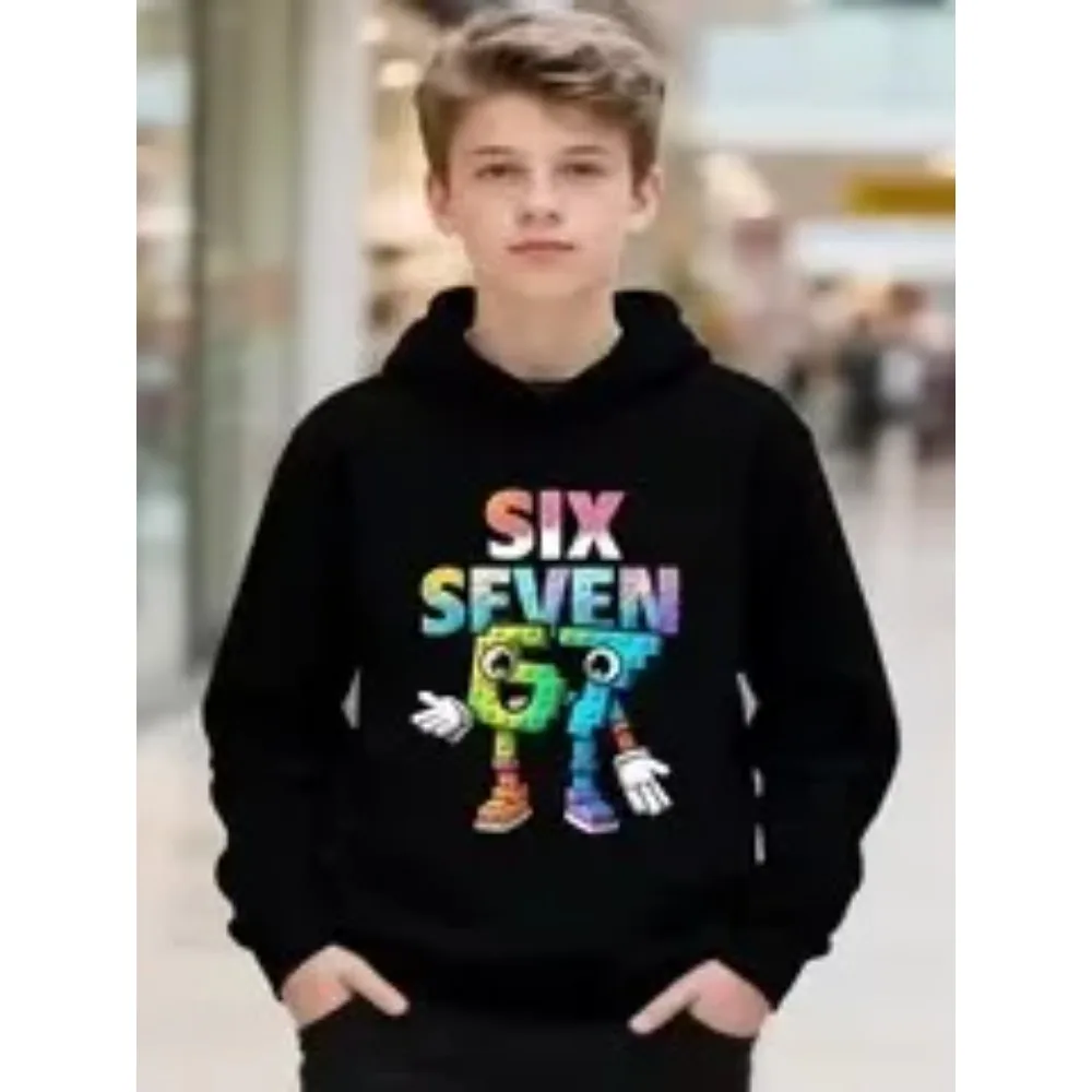 

Children's Hoodies Autumn Six Seven 67 Pattern Print Girl Fleece Hooded Sweatshirt Kid Casual Fashion Long Sleeve Pullover Top