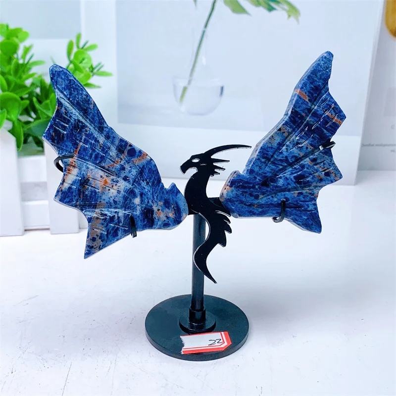 Natural Blue Sodalite Dragon Wings Crystal Carving Healing Beautiful Birthday Gift Fashion Christmas Home Decoration 1pair