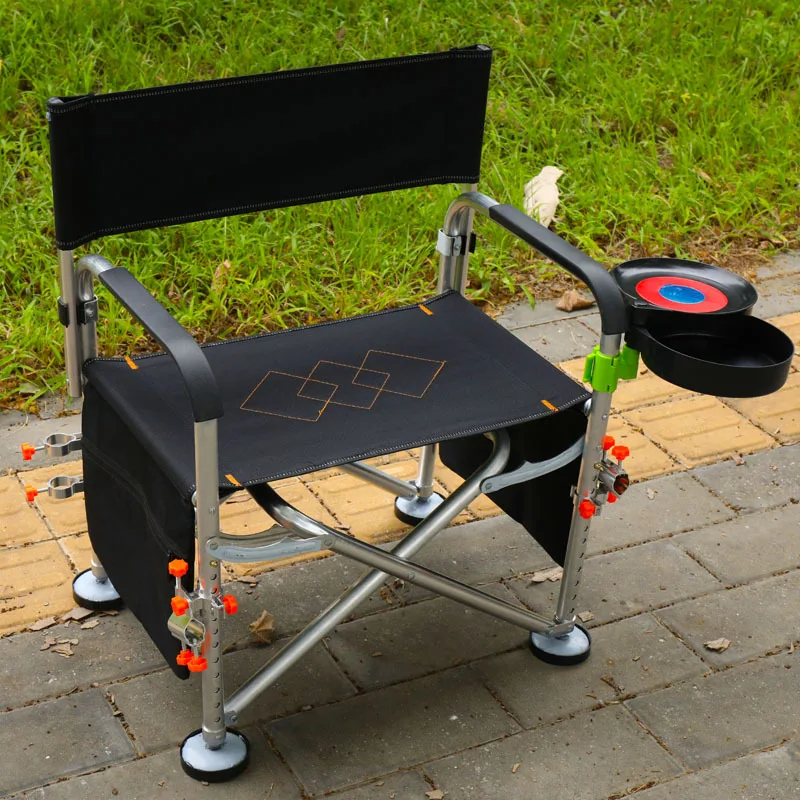 Aluminum Alloy Foldable Fishing Armchair with Multi-Gear Height Adjustable Legs,Anti-Tip Widened Base,Heavy Duty Stable Portable