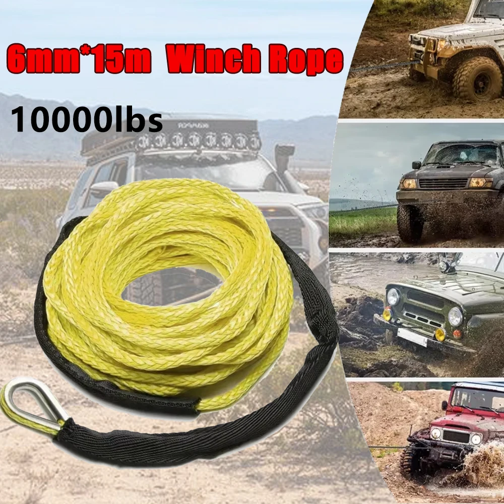 Off Road Tow Strap 15MX6mm 10000lbs Vehicle Synthetic Winch Rope Recovery Cable Towing Rope Outdoor Offroad 4x4 Accessories