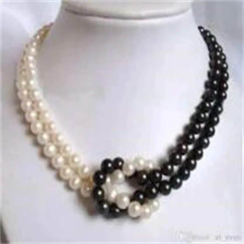 

2 Rows 7-8mm white&black Akoya Pearl Necklace 18"