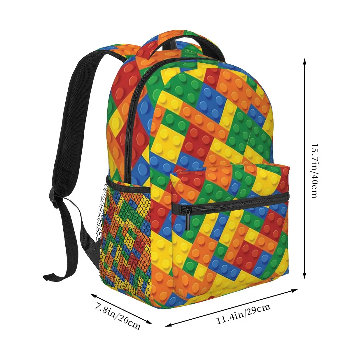 Colorful Bricks Blocks Toys Desig Student Backpack School Bag Hiking Travel Daypack for Boys Girls Fashion Bookbag Shoulder Bags