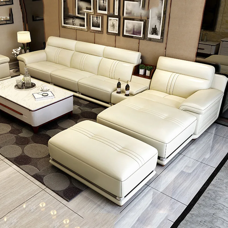 Modern Sofa Living Room Combination Furniture In Thick Leather Sofa Import First Layer Cattle Leather Bedroom Furniture Sofa Set