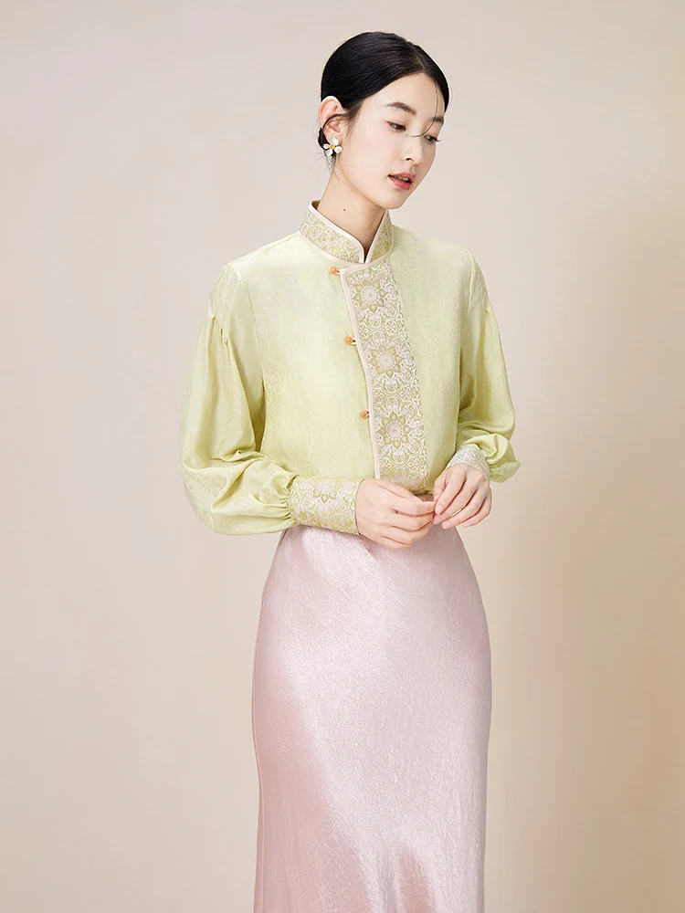 

Женская блузка ibai с длинным рукавом, белая, модная, в китайском ретро-стиле, с узором «Буд», воротником-стойкой, свободного кроя, весна 2025