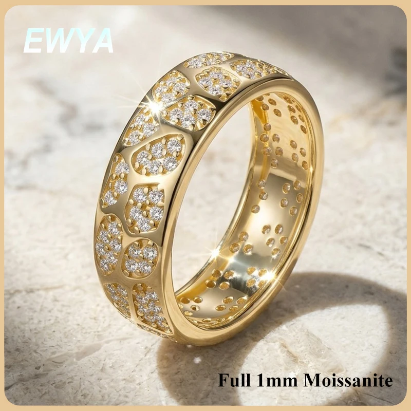 

EWYA Full 1mm Moissanite Micro Paved Ring Women Unisex S925 Silver All GRA Certified Diamond Party Wedding Wide Band Rings Gift