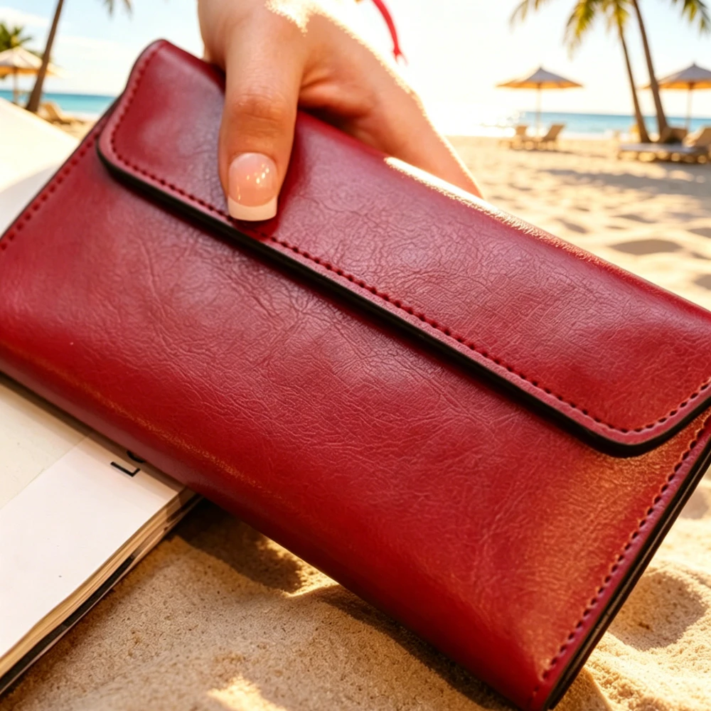 

Women's Fashion Slim Genuine Leather Clutch Bag, Long Luxury Design Wallet, Ladies Card Holder Purse, Elegant Evening Accessory