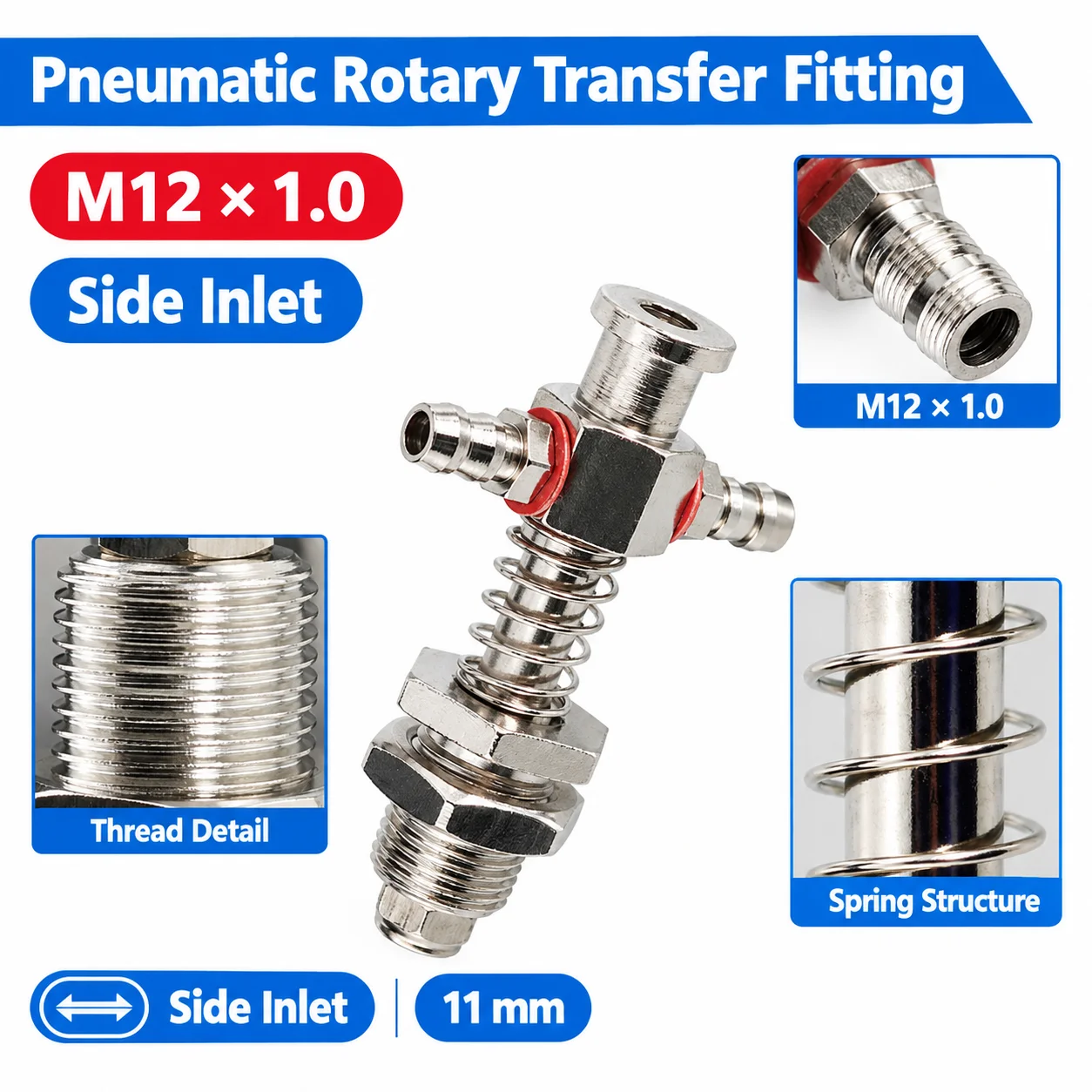 Pneumatic Vacuum Level Compensator L45-L100 M12 Spring Plunger Holder Dual Air Inlet Robotic Gripper EOAT Parts