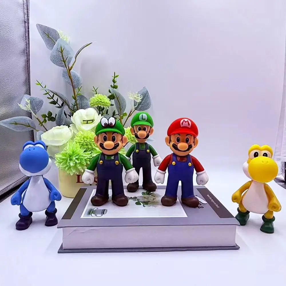 

2026 Hot Super Mario Bros Luigi Yoshi Mario Cartoon Dolls Anime Figures Creative Collectible Model Toys for Kids Birthday Gift