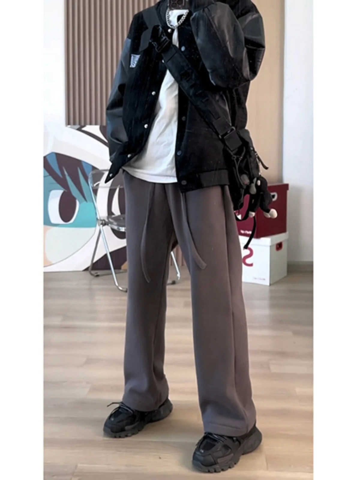 

Мужские повседневные брюки оверсайз с флисовой подкладкой, широкие, прямого кроя, молодежные, зимние, комфортные, дышащие, немнущиеся, модные