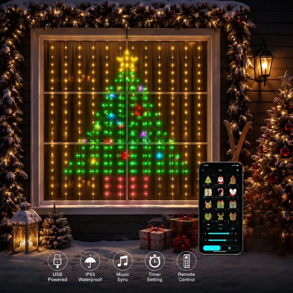 スマートピクセルカーテンライト-rgb-ledストリングライト-usb-bluetoothアプリ制御-diy窓飾り-寝室パーティー用