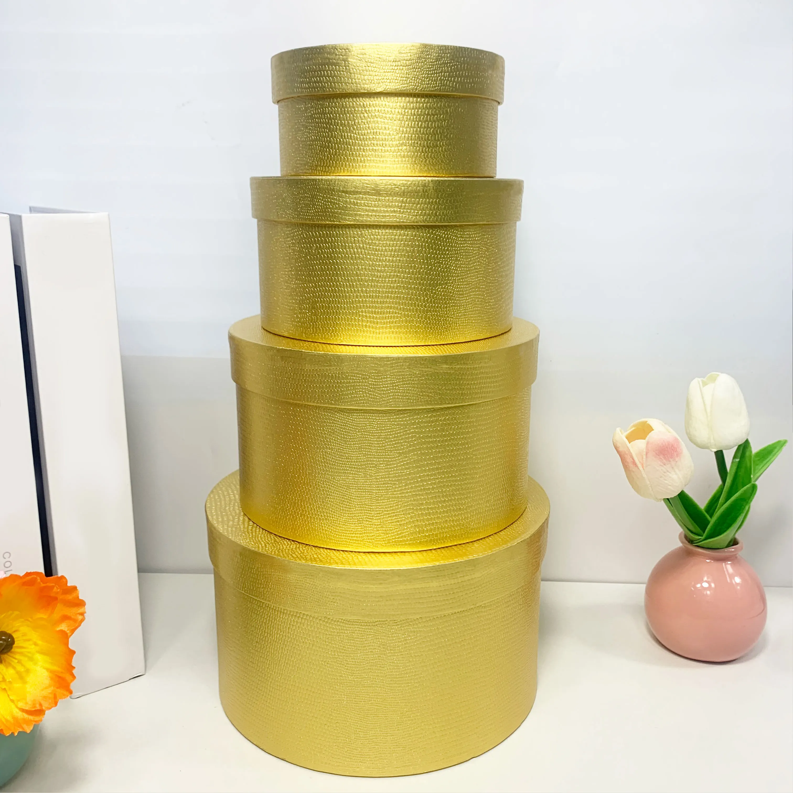 Customizable Round Cardboard Box Candle Box Cylinder Tube Stackable Gift Box 4 Pieces Christmas Birthday Surprise Gift Boxes