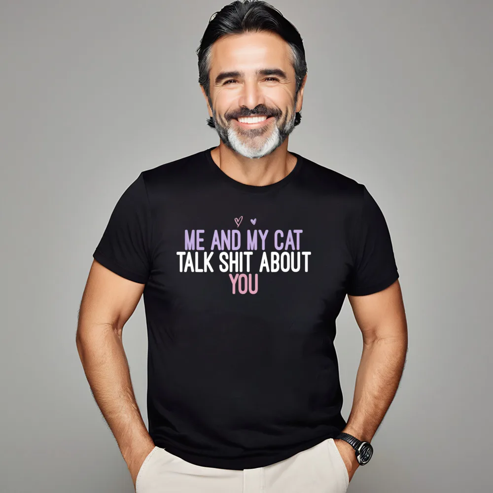 

Graphic Me And My Cat Ta Slogan Short Sleeve T-shirts Christmas Round Collar Cotton Tops Tees for Women Tops Tees Funny