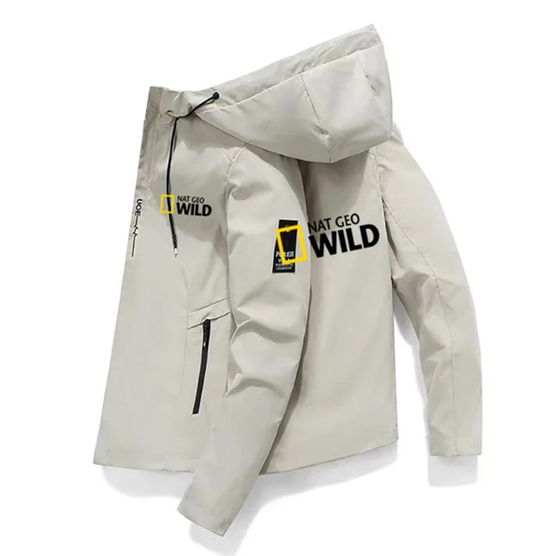 2025 Nat Geo Wild Men's Zipper JACKET Windproof Fashion Casual Hooded Coat Autumn 2023 New Outdoor Camping Mens Sports Outwear